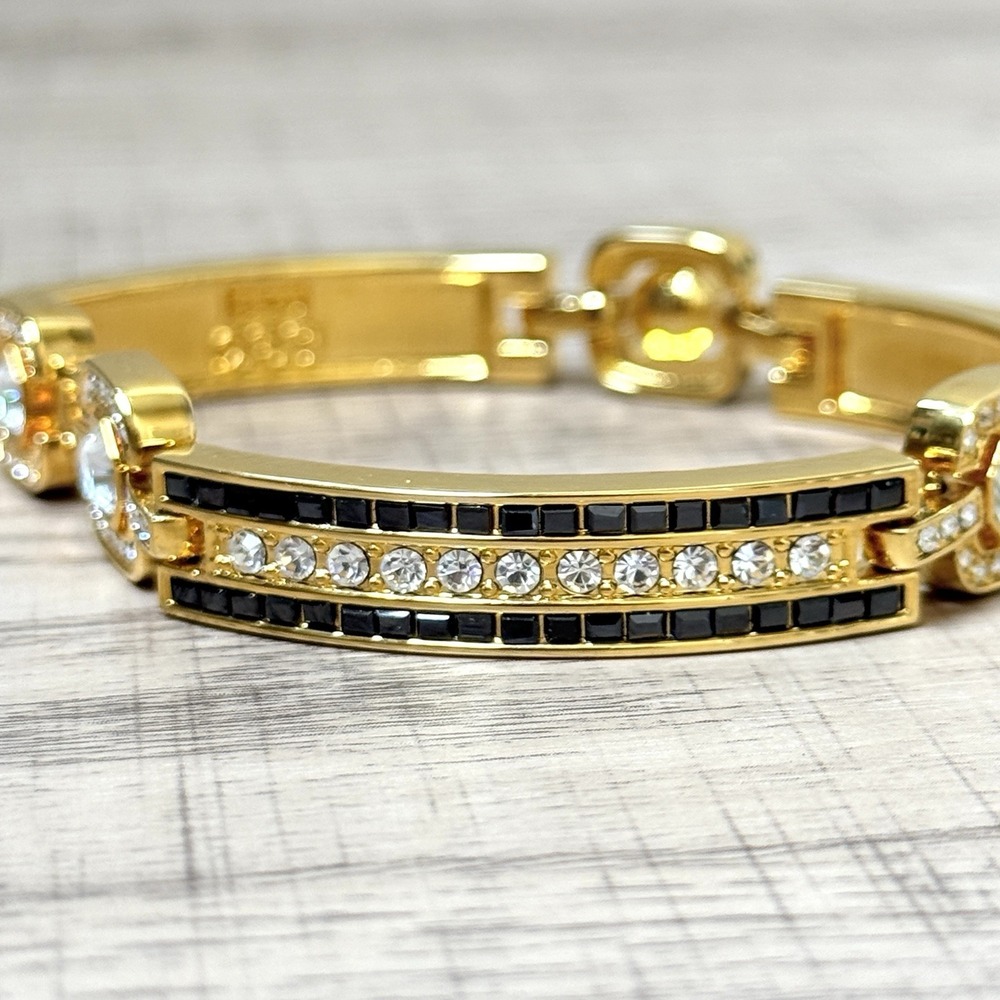 Camrose & Kross JBK Black & Clear Rhinestone Gold Tone Bracelet 8.5" - Picture 6 of 11